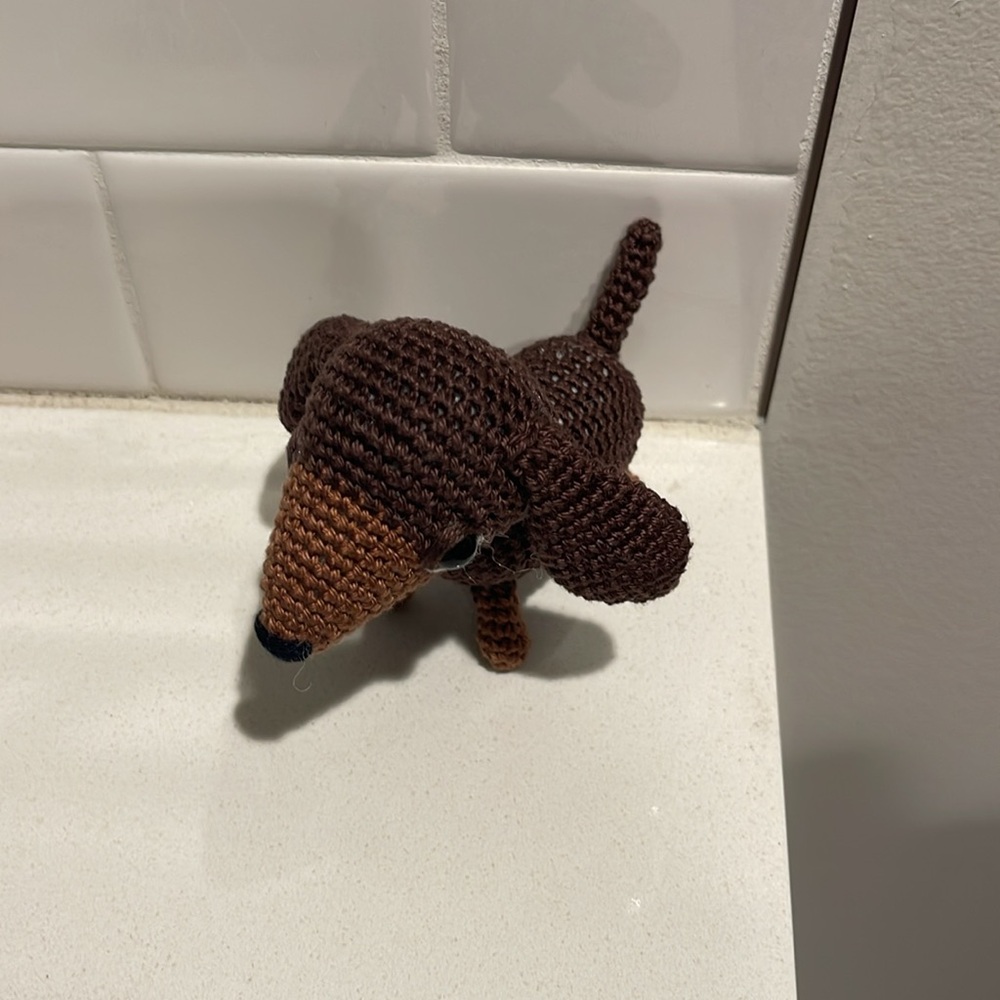 Handcrafted Dachshund Decor Amigurui Crochet Figure Dog Puppy Chocolate Brown - Picture 3 of 10